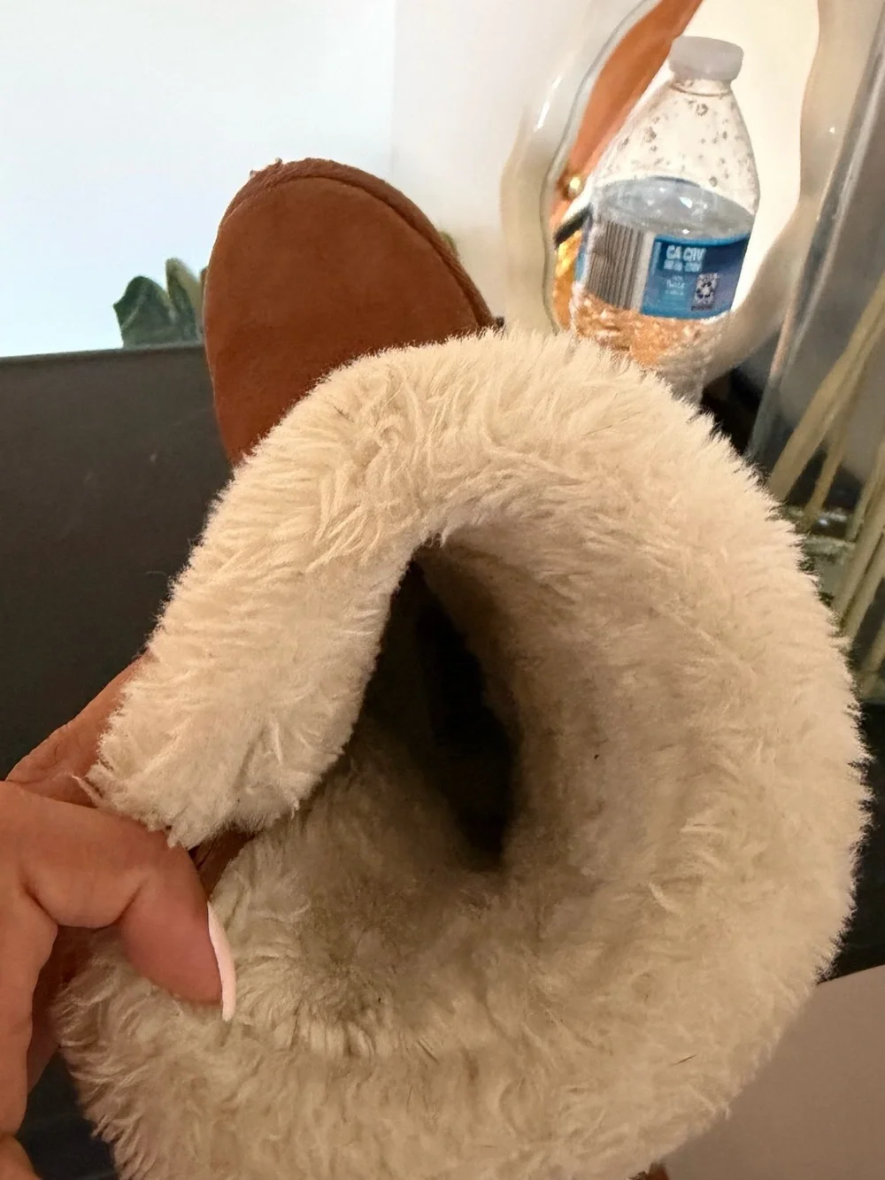 Kids Plush Winter Boots with Pom-Pom Tie - Cream & Brown